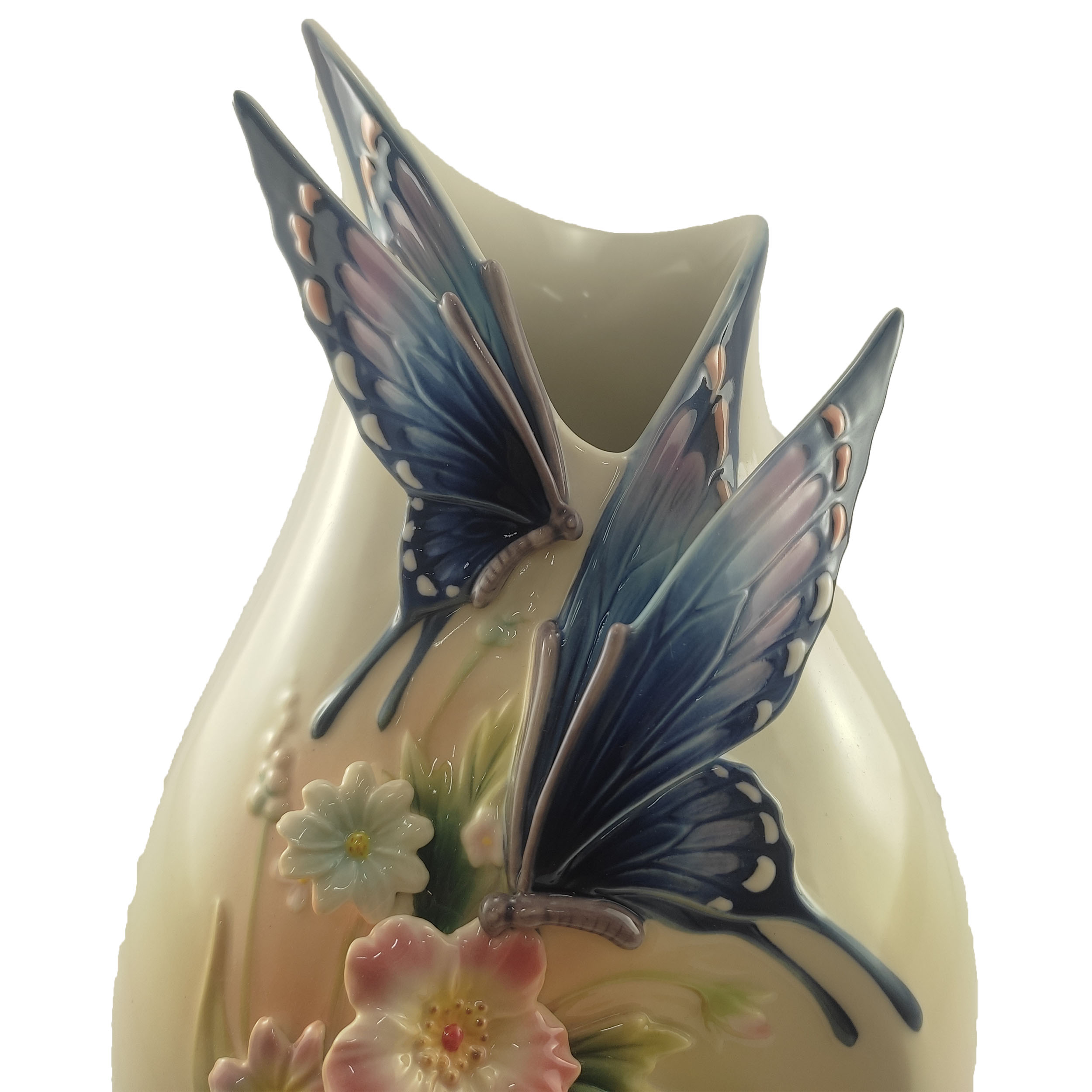 Vase en porcelaine décoratif avec design Papillon & Fleur