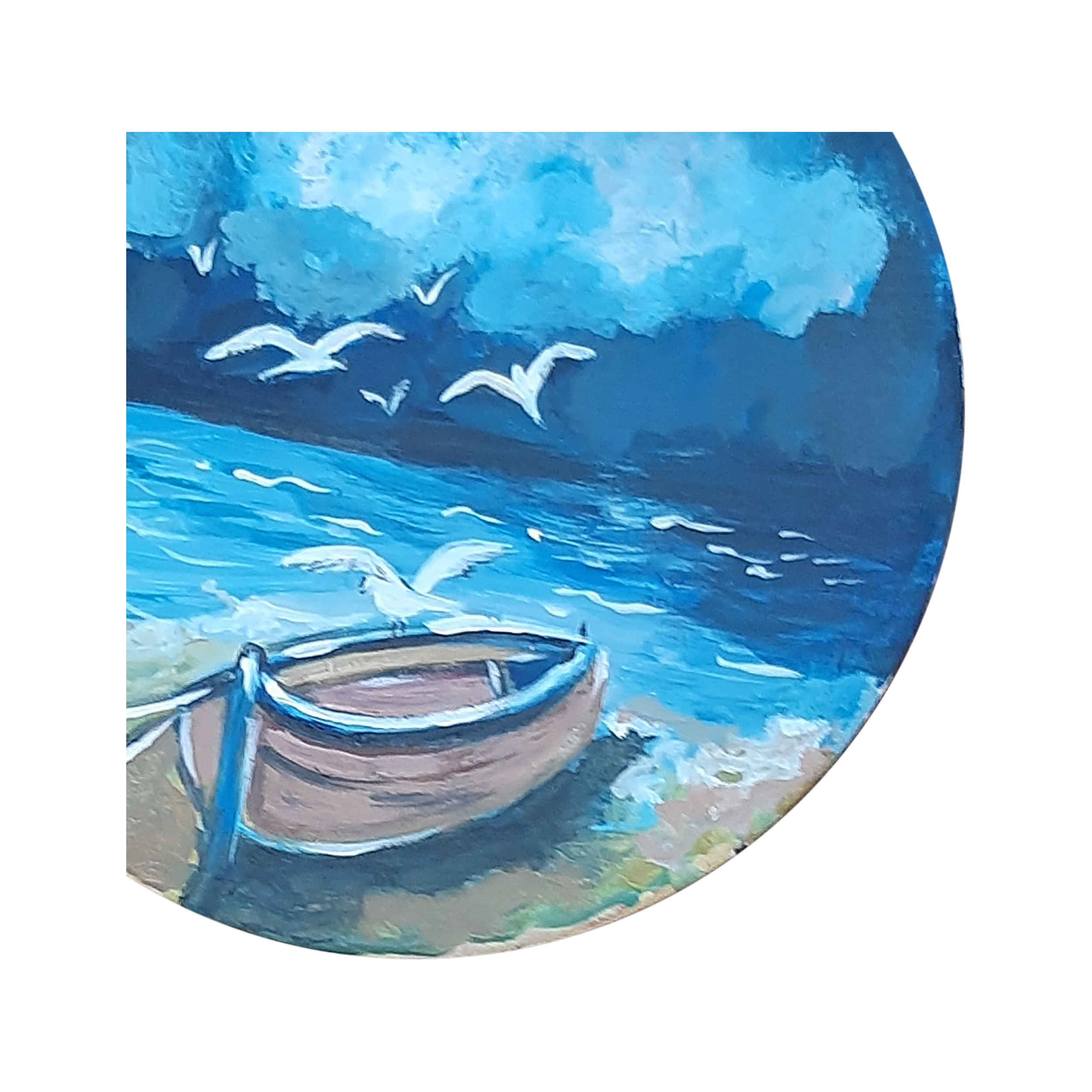 Assiette Décorative en Céramique Peinte à la Main Motif Bateau sur la Plage