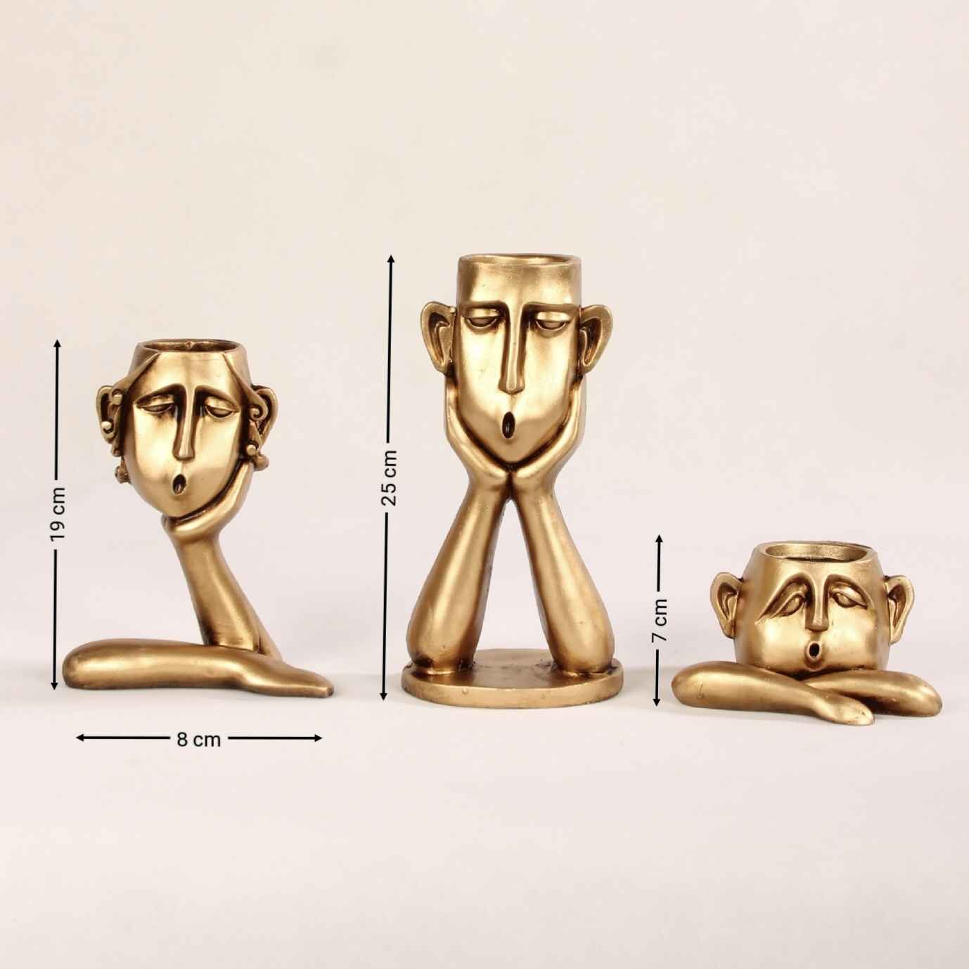 Sculpture décorative vase avec design de visage humain 3 pièces