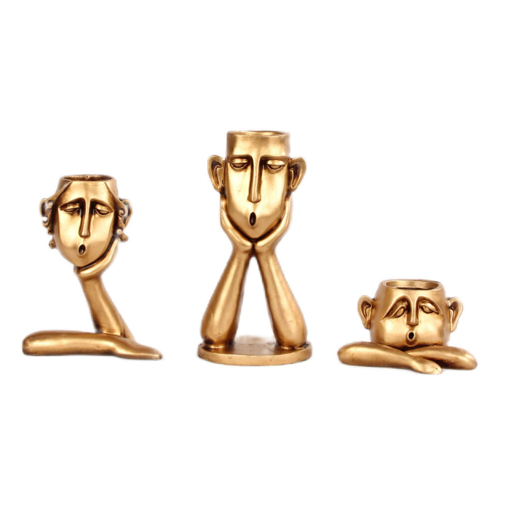 Sculpture décorative vase avec design de visage humain 3 pièces