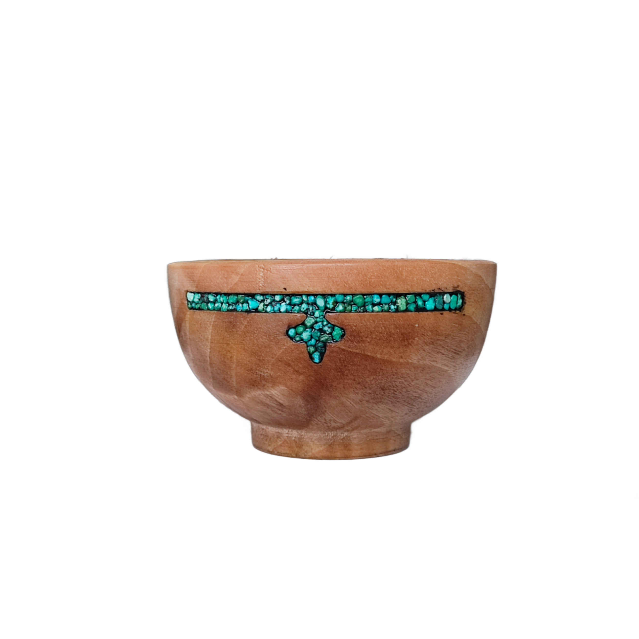 Bol décoratif en bois avec incrustation de turquoise fait à la main