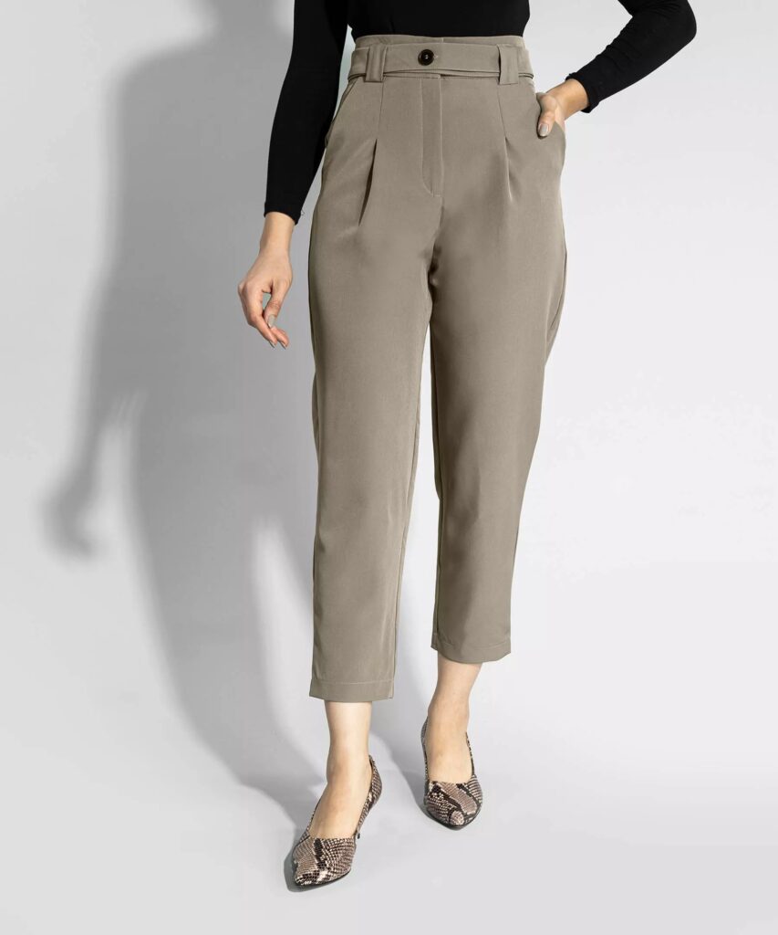 Pantalons Plissés Simples Ajustés avec Ceinture pour Femme