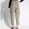 Pantalons Plissés Simples Ajustés avec Ceinture pour Femme
