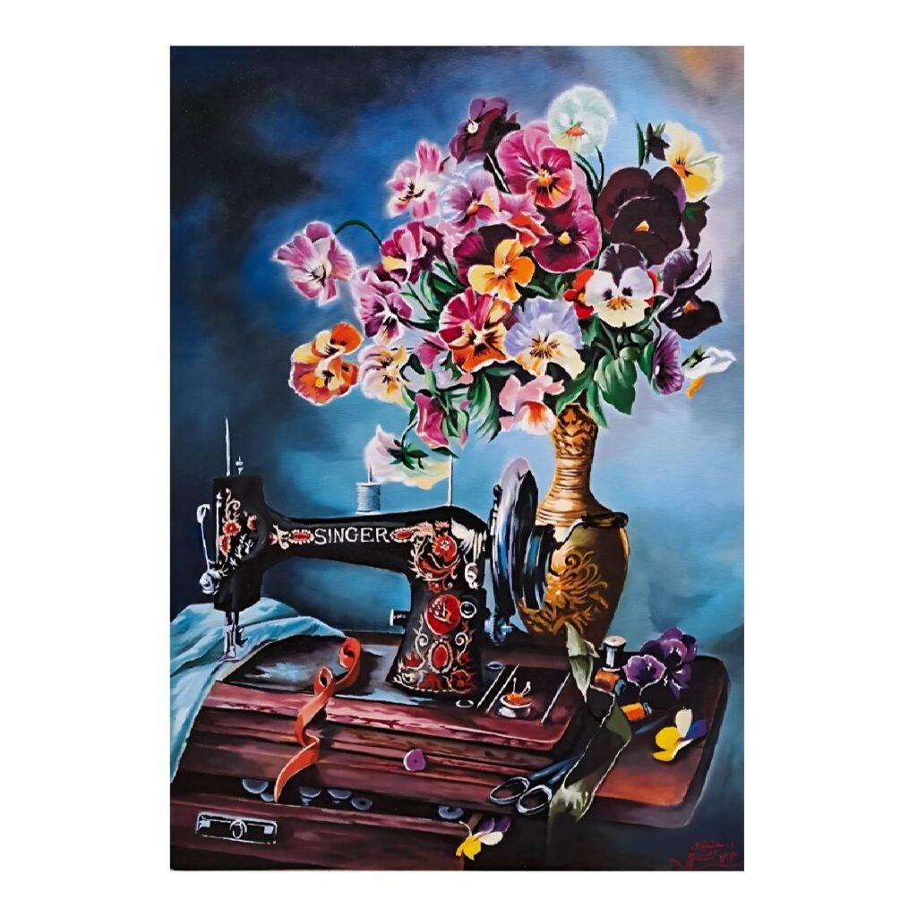 Peinture florale originale : Huile sur toile par Ahmad Motaghedi