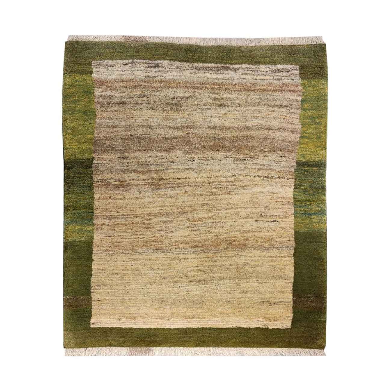 Tapis en laine Gabbeh persan authentique tissé à la main avec bordure crème