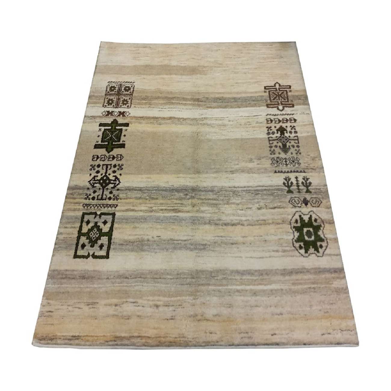 Tapis en laine Gabbeh persan authentique tissé à la main géométrique crème