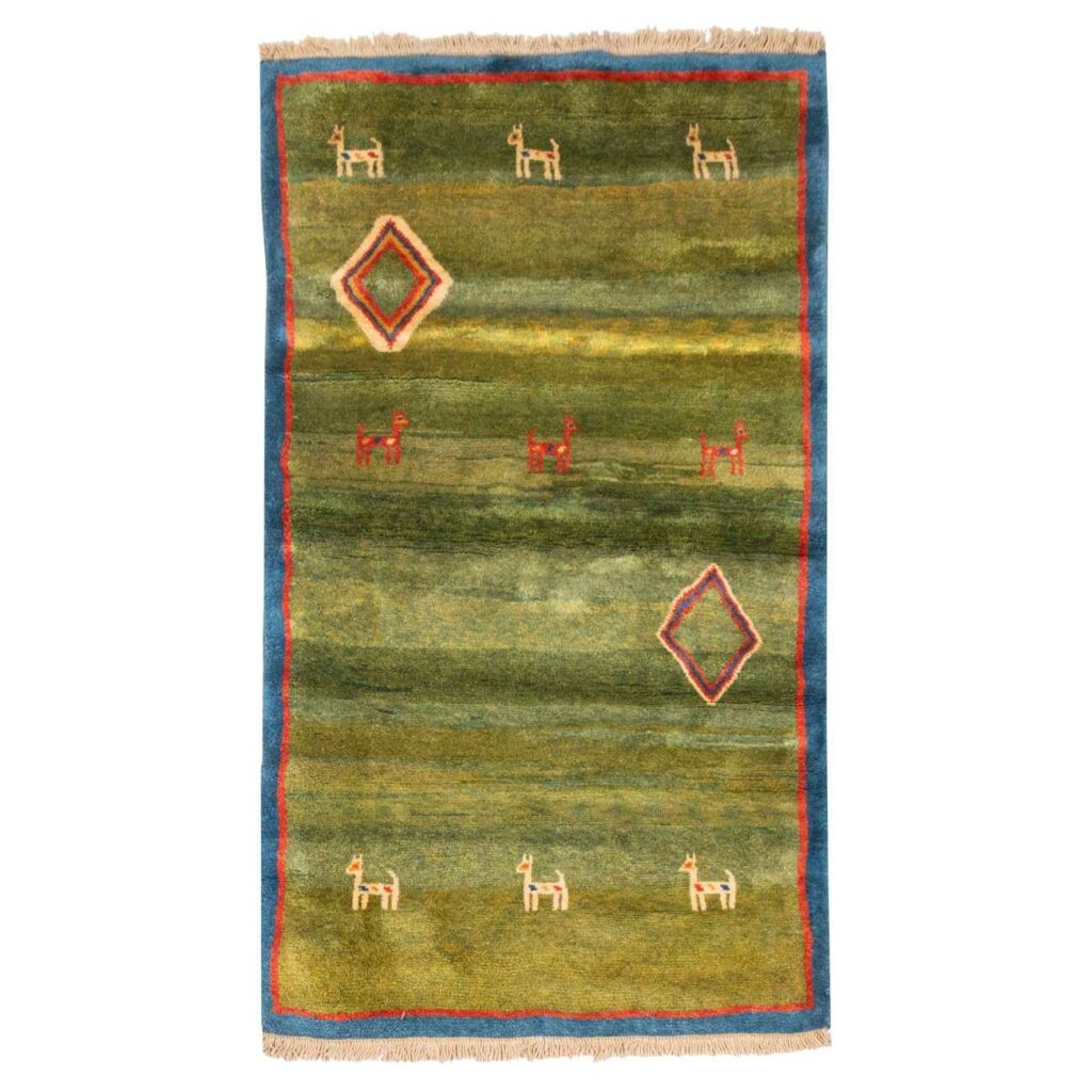 Tapis en laine Gabbeh persan tissé à la main en Fars motifs animaliers
