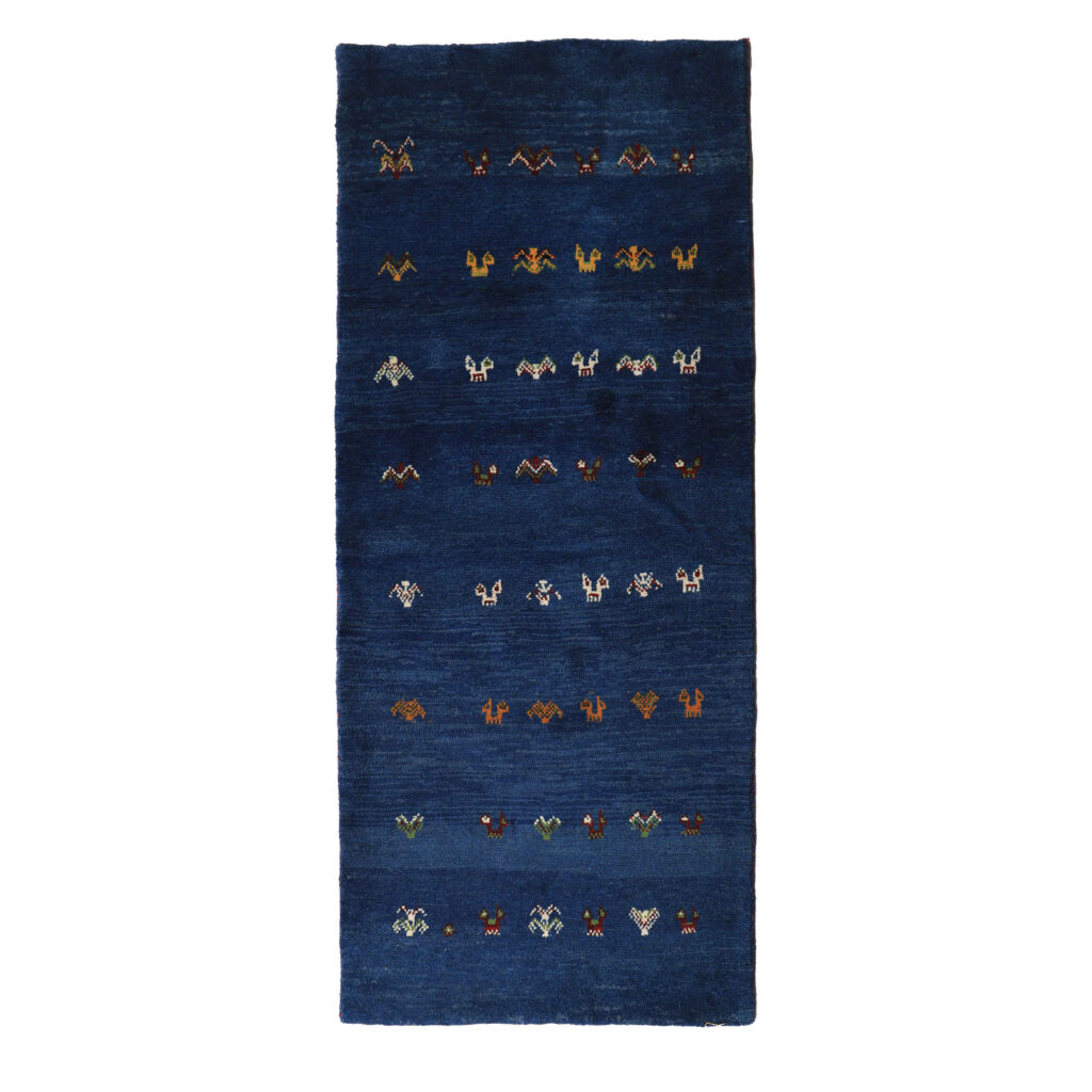 Tapis en laine Gabbeh persan tissé à la main en Fars avec motifs animaliers