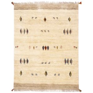Tapis en laine Gabbeh persan tissé à la main en Fars motifs d’arbres crème
