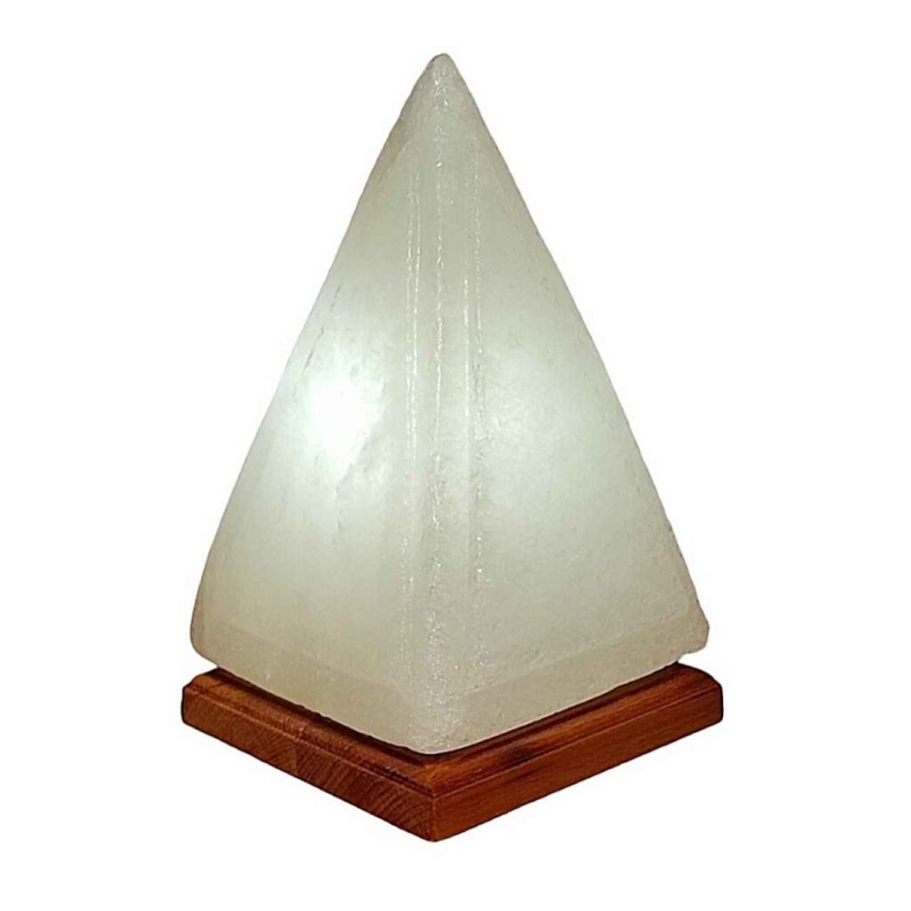 Lampe de sel persane lumineuse – faite main avec base en bois & design pyramide