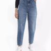 Jeans Bleus Taille Haute Jambe Droite pour Femme avec Poche