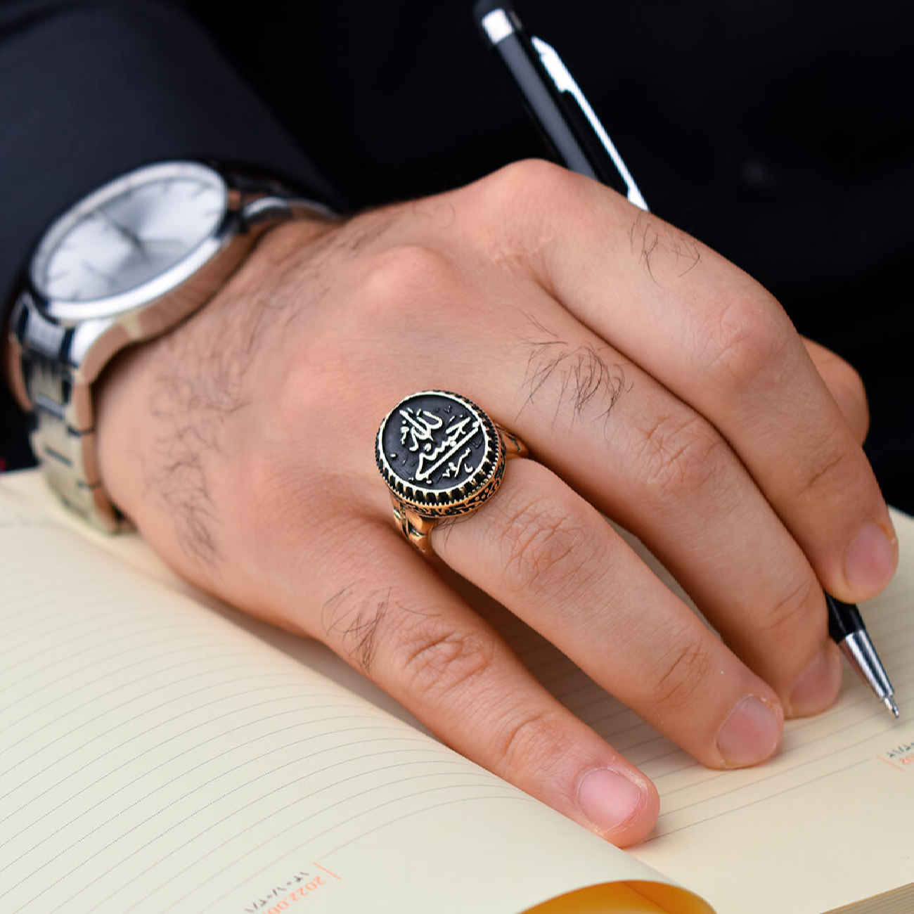 Bague Chevalière Islamique en Cuivre avec Calligraphie Hasbi Allah