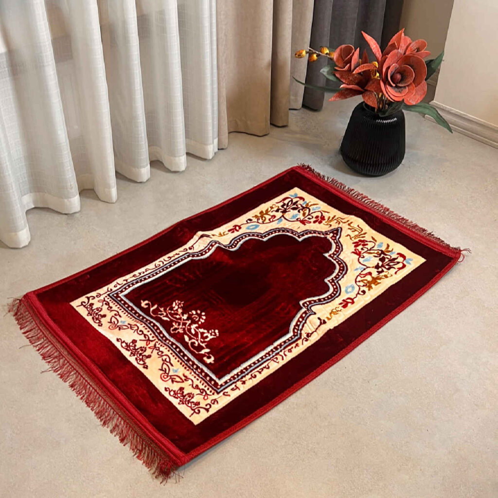 Tapis de prière islamique rembourré Janamaz Sajadah Mihrab couleur bordeaux