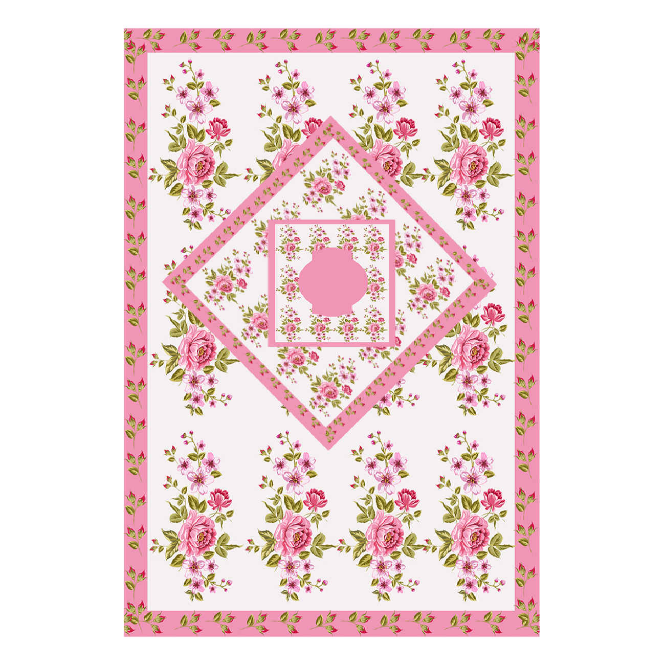 Tapis de Prière Islamique Fin en Velours Rose avec Motif Floral