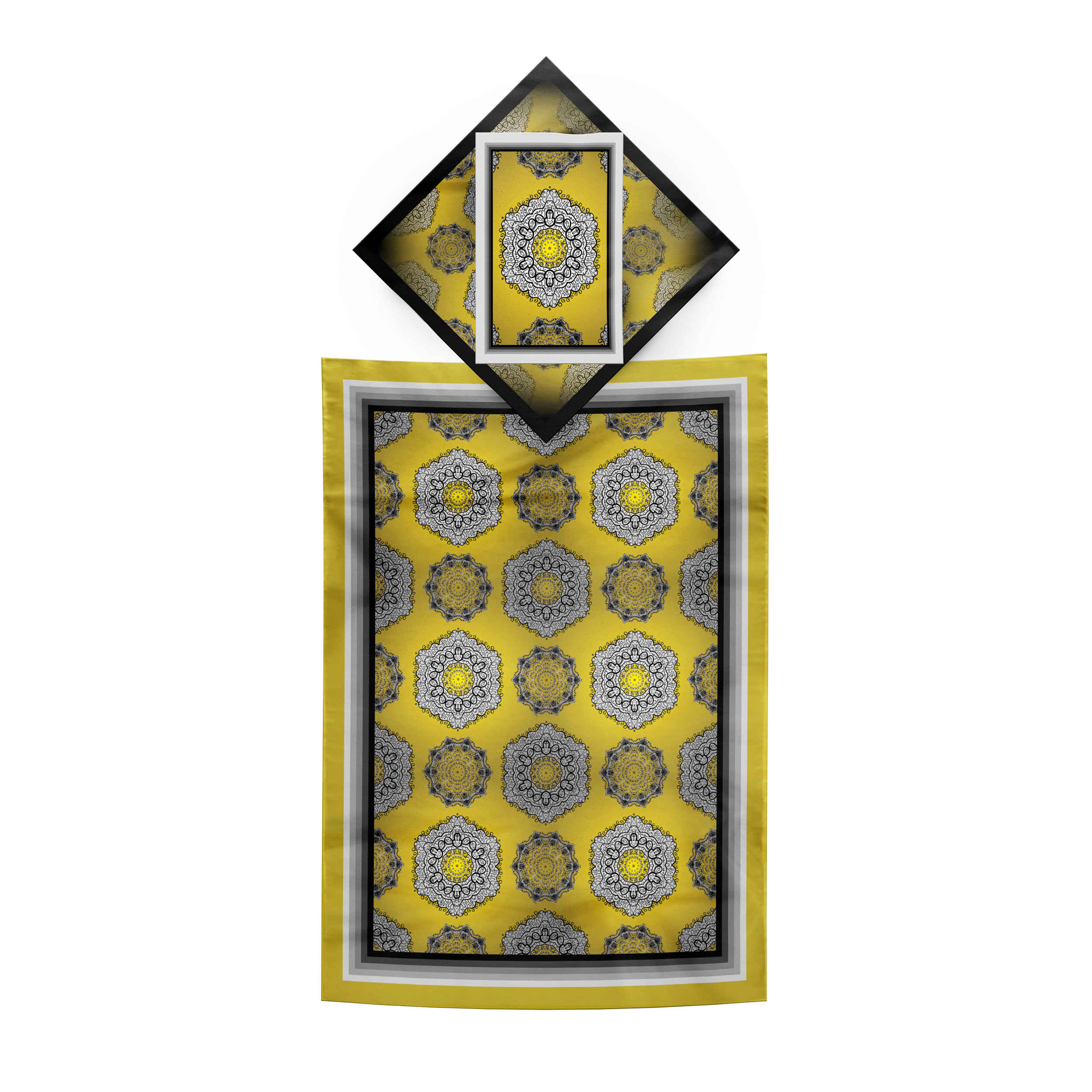 Tapis de Prière Islamique Fin en Velours Jaune avec Motif Eslimi Traditionnel