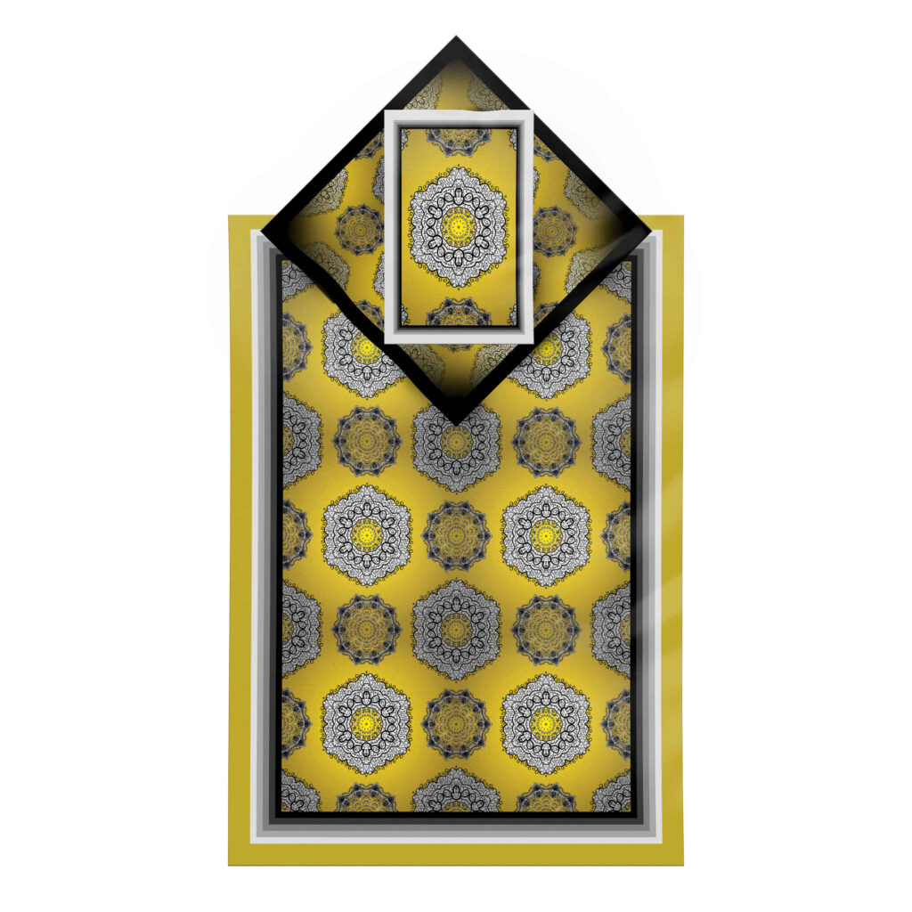 Tapis de Prière Islamique Fin en Velours Jaune avec Motif Eslimi Traditionnel