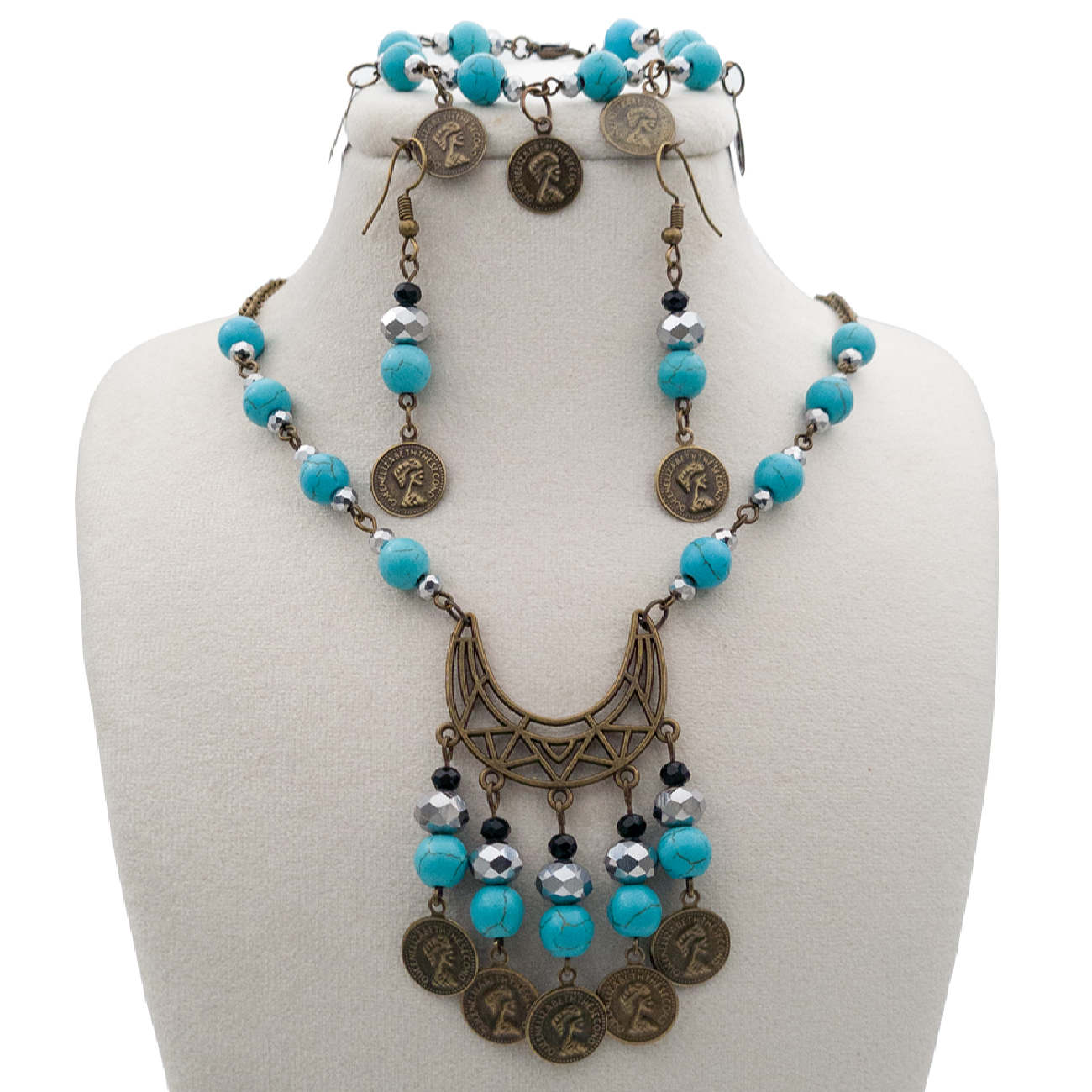 Ensemble de Bijoux avec Turquoises et Pièces