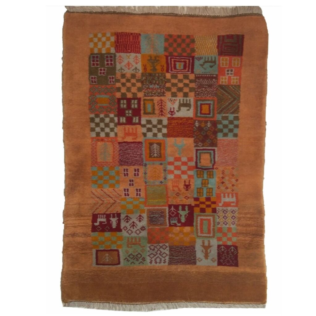 Tapis en laine Gabbeh persan authentique tissé à la main Kashkuli à carreaux