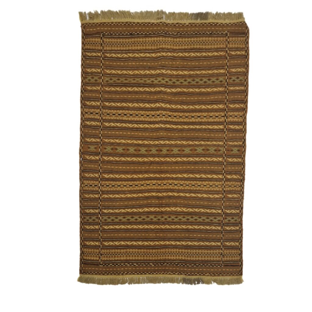 Tapis en laine Kilim persan tissé à la main avec rayures marron
