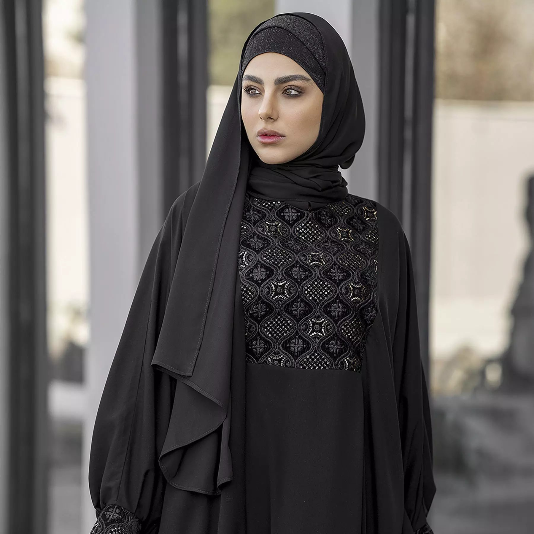 Abaya papillon coupe ample pour femmes musulmanes – Tissu crêpe noir