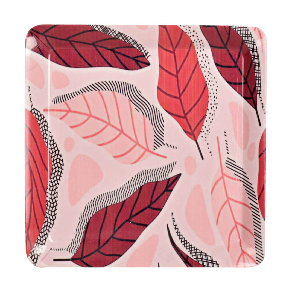 Plateau de service en mélamine avec design de feuilles, non poreux et léger (x10)