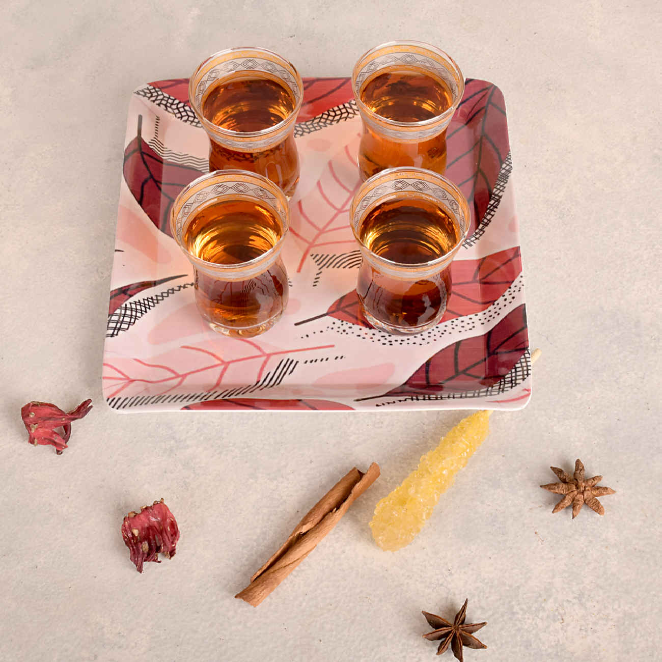 Plateau de service en mélamine avec design de feuilles, non poreux et léger (x10)