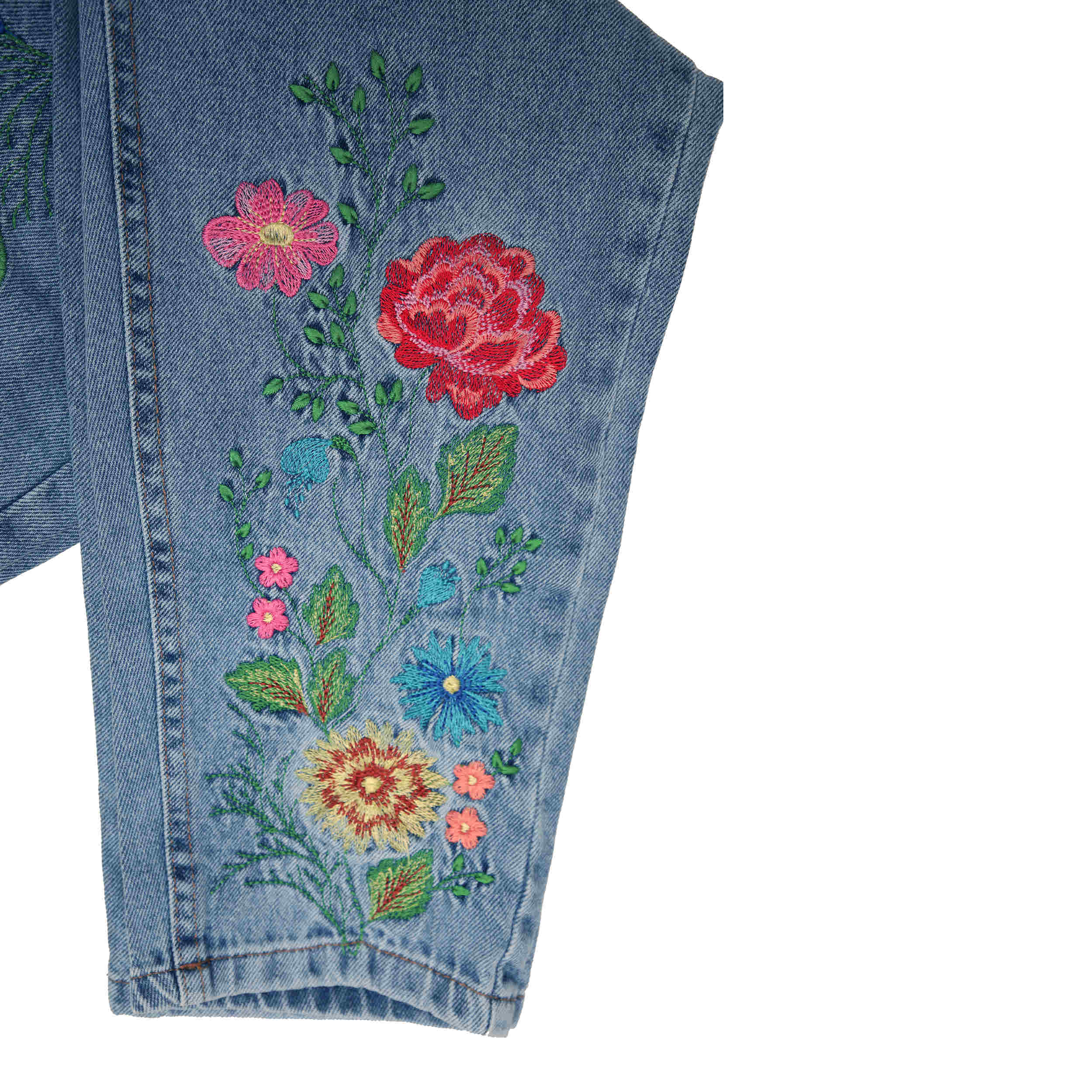 Jeans Mom Brodés avec Design Floral pour Femme