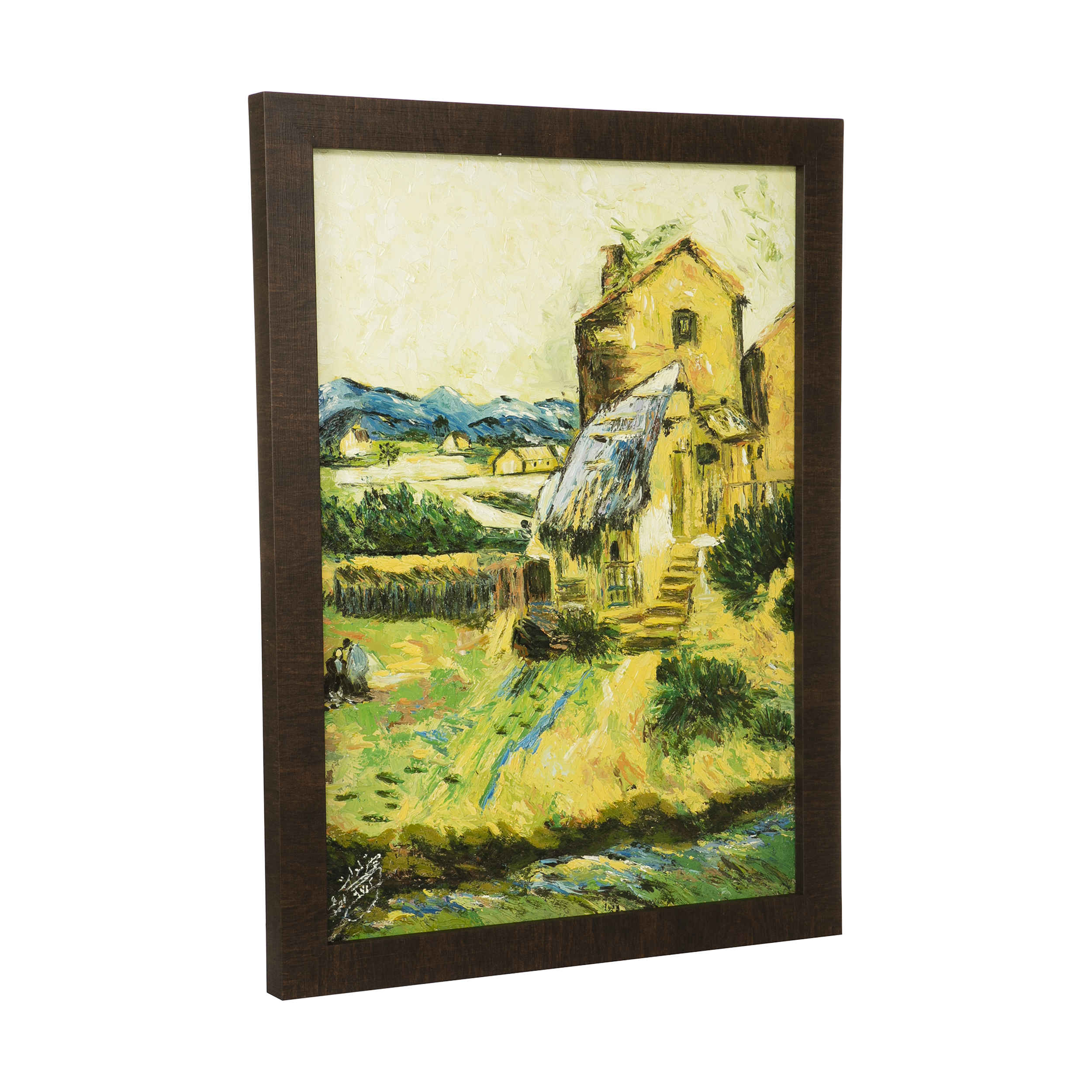 Peinture artistique originale – Huile sur toile, paysage modèle de village