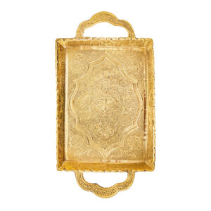 Plateau de service en laiton persan, design traditionnel gravé