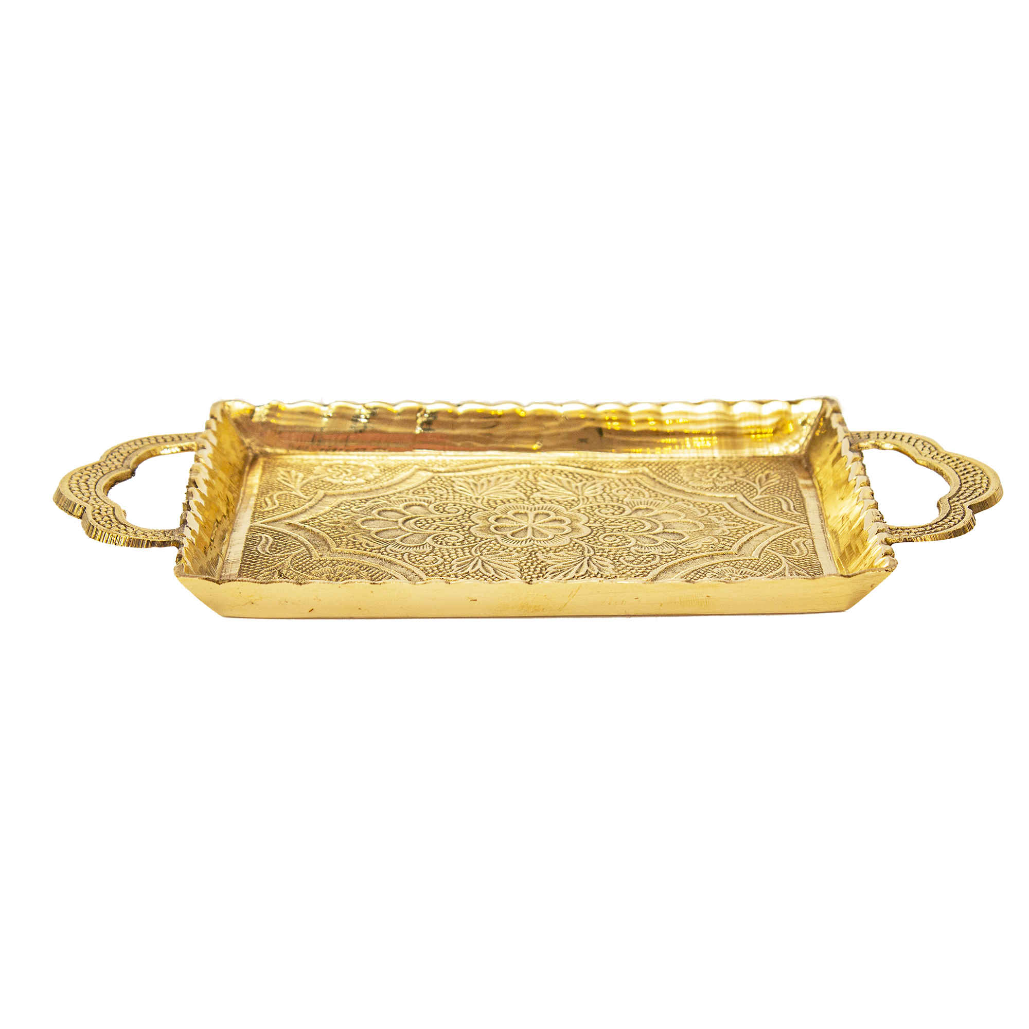 Plateau de service en laiton persan, design traditionnel gravé