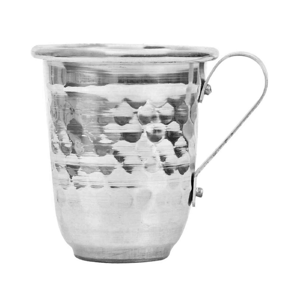 Tasse persane en cuivre - Fabriquée à la main avec anse pour boissons froides - Martelée Couleur Argent