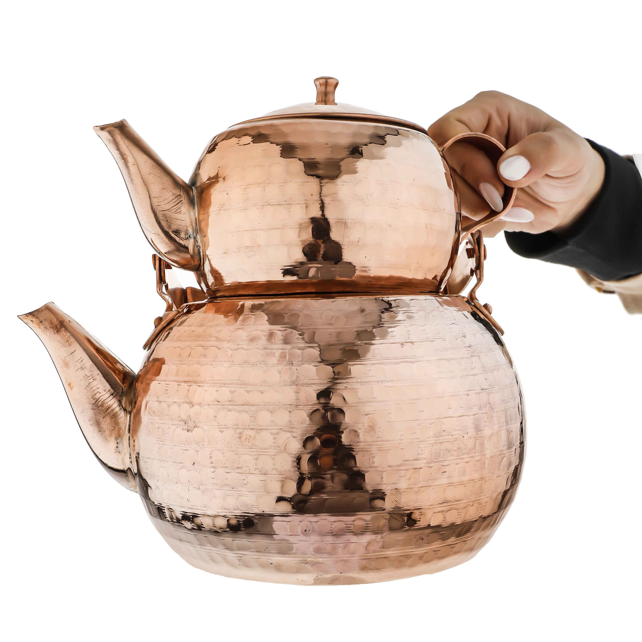 Théière Double en Cuivre Persan Martelée et Durable Behdad