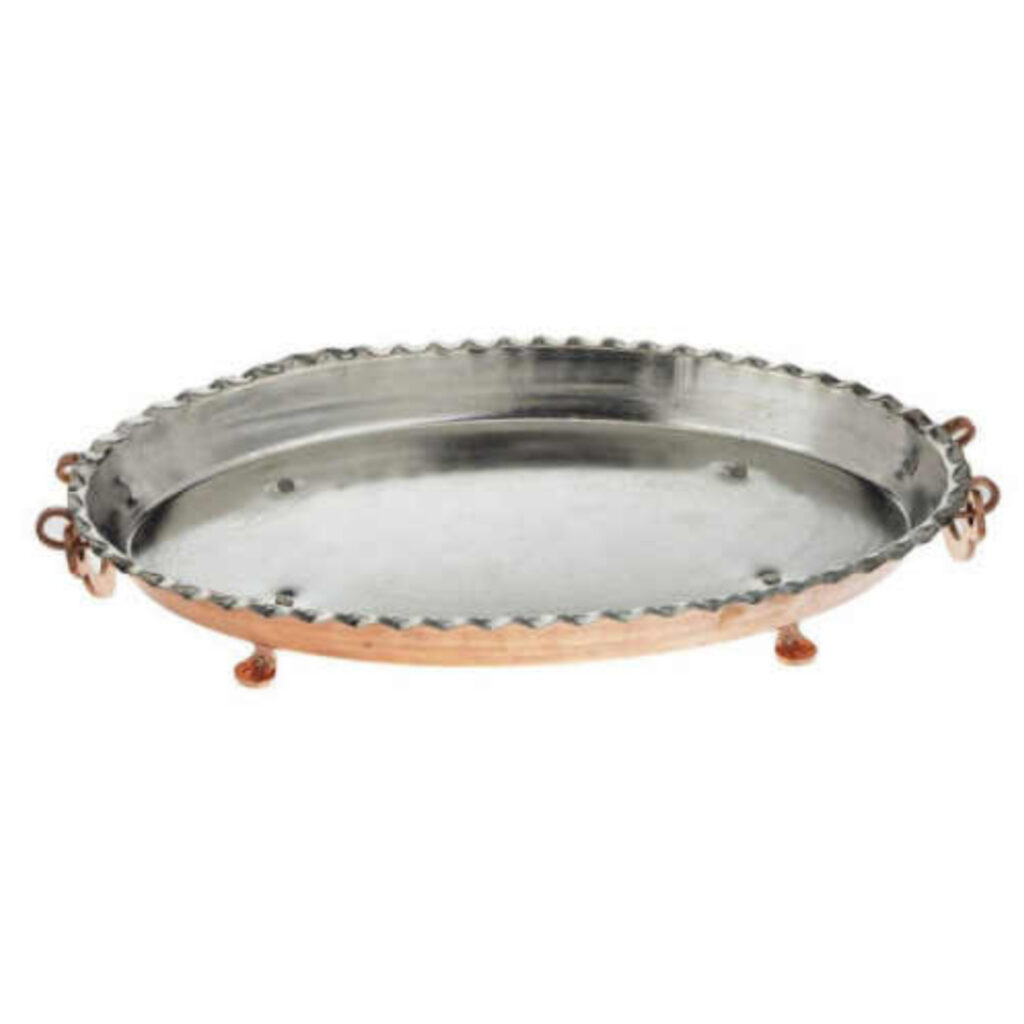 Plat de Service Persan en Cuivre sur Pied Martelé Traditionnel