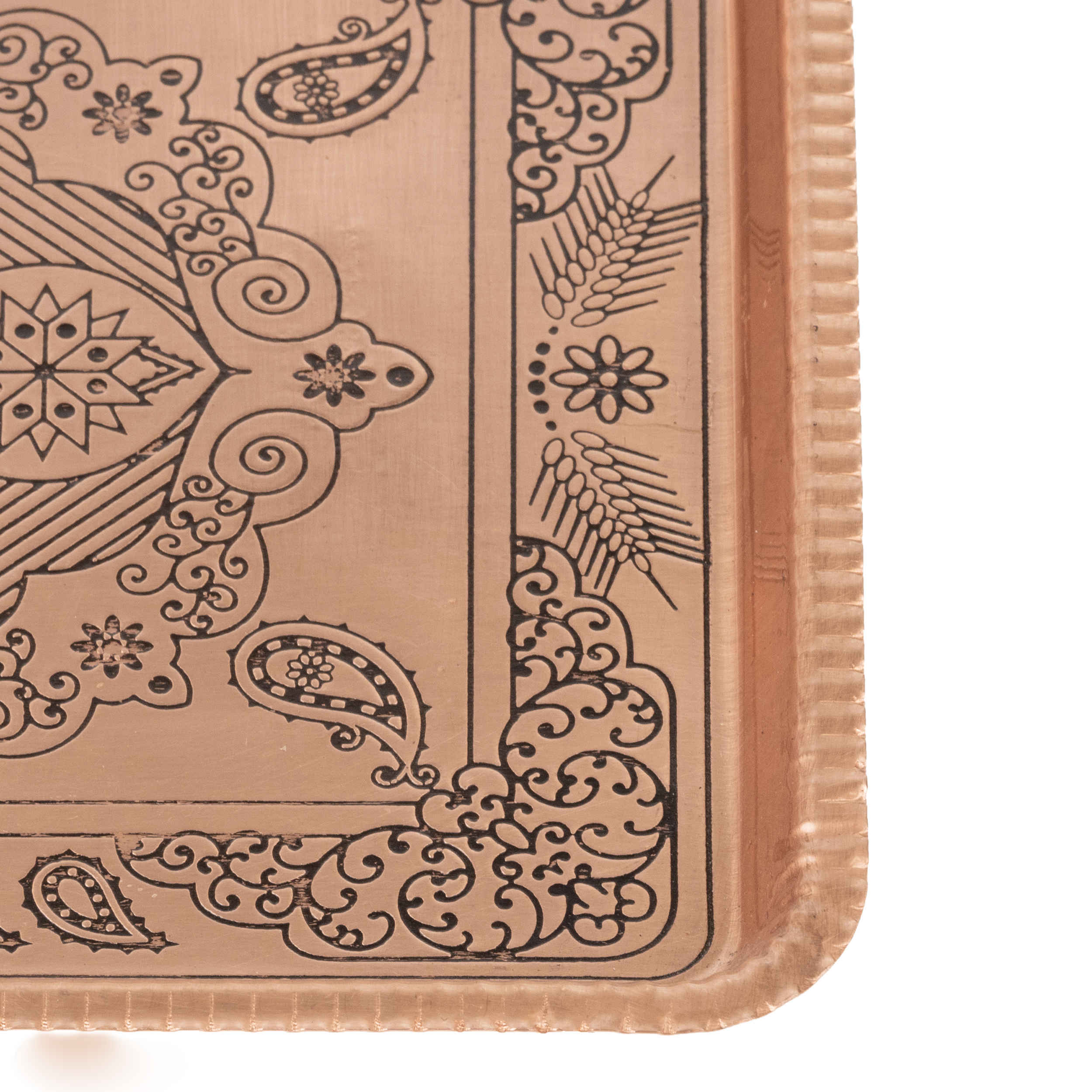 Plat de Service Persan en Cuivre Martelé Paisley Traditionnel Fabriqué à la Main