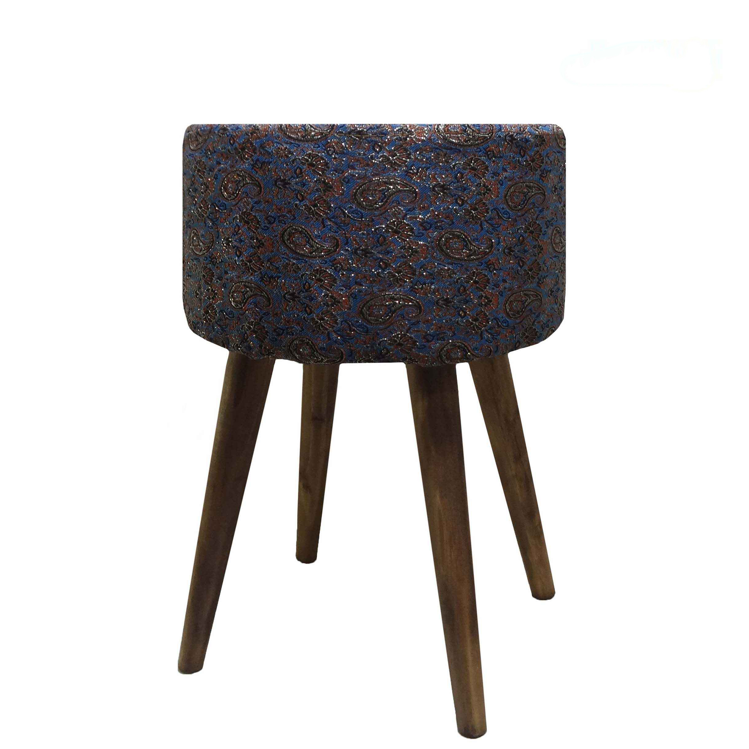 Pouf rond persan avec pieds en bois et tissu Termeh design Paisley