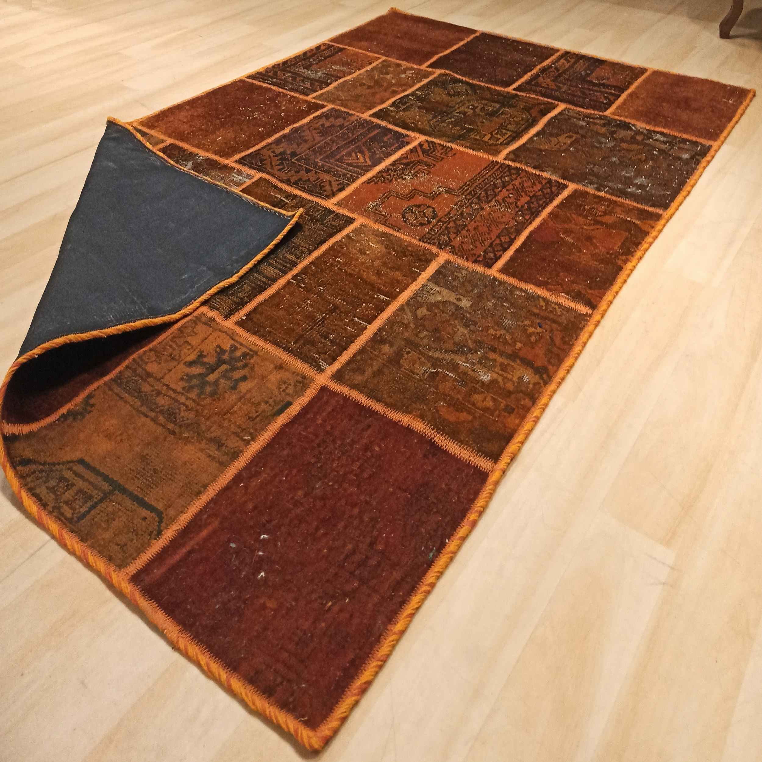 Tapis Persan Vintage Patchwork Noué à la Main Marron