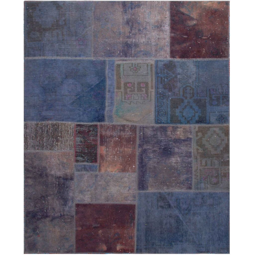 Tapis Persan Vintage Patchwork Noué à la Main Géométrique