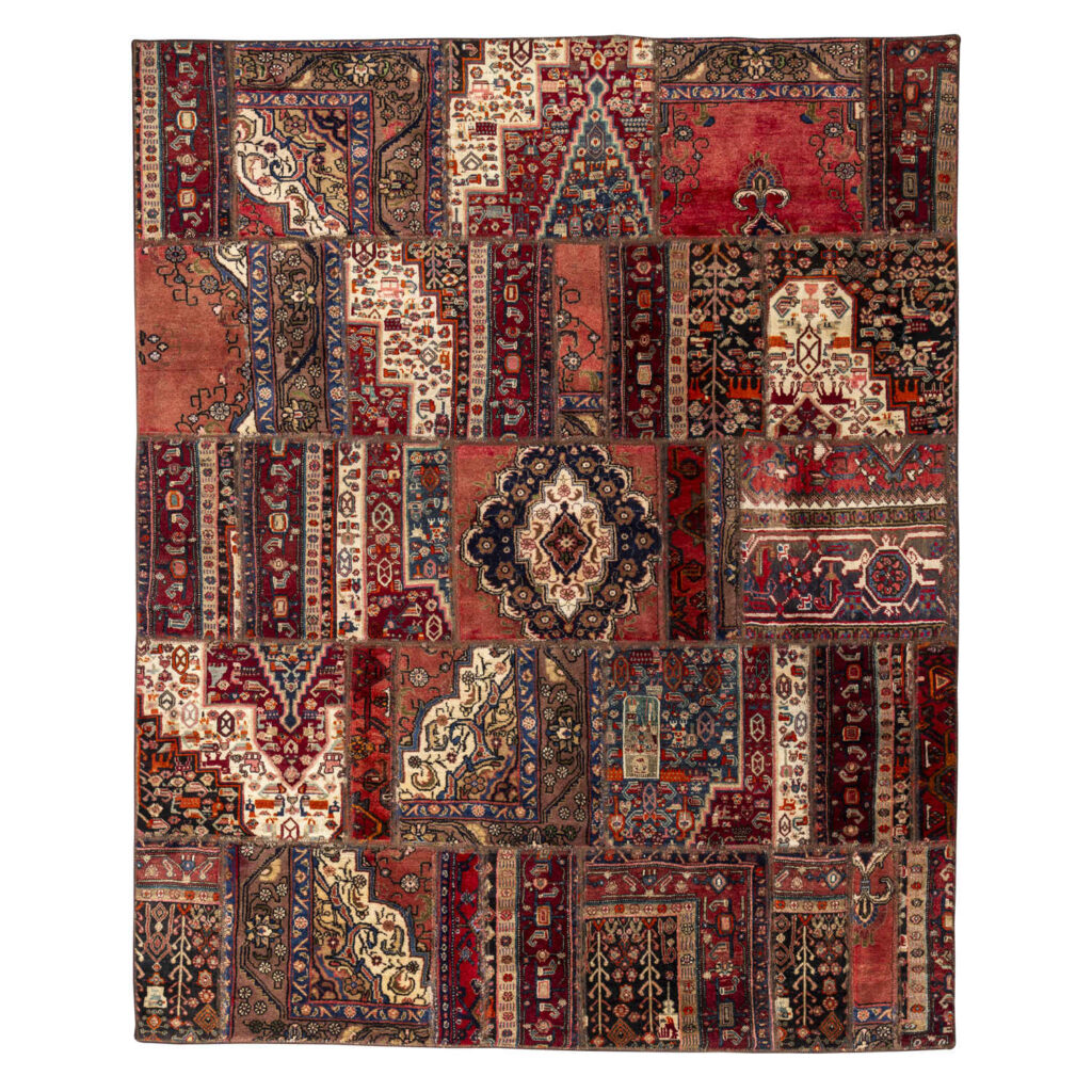 Tapis Persan Vintage Patchwork Noué à la Main