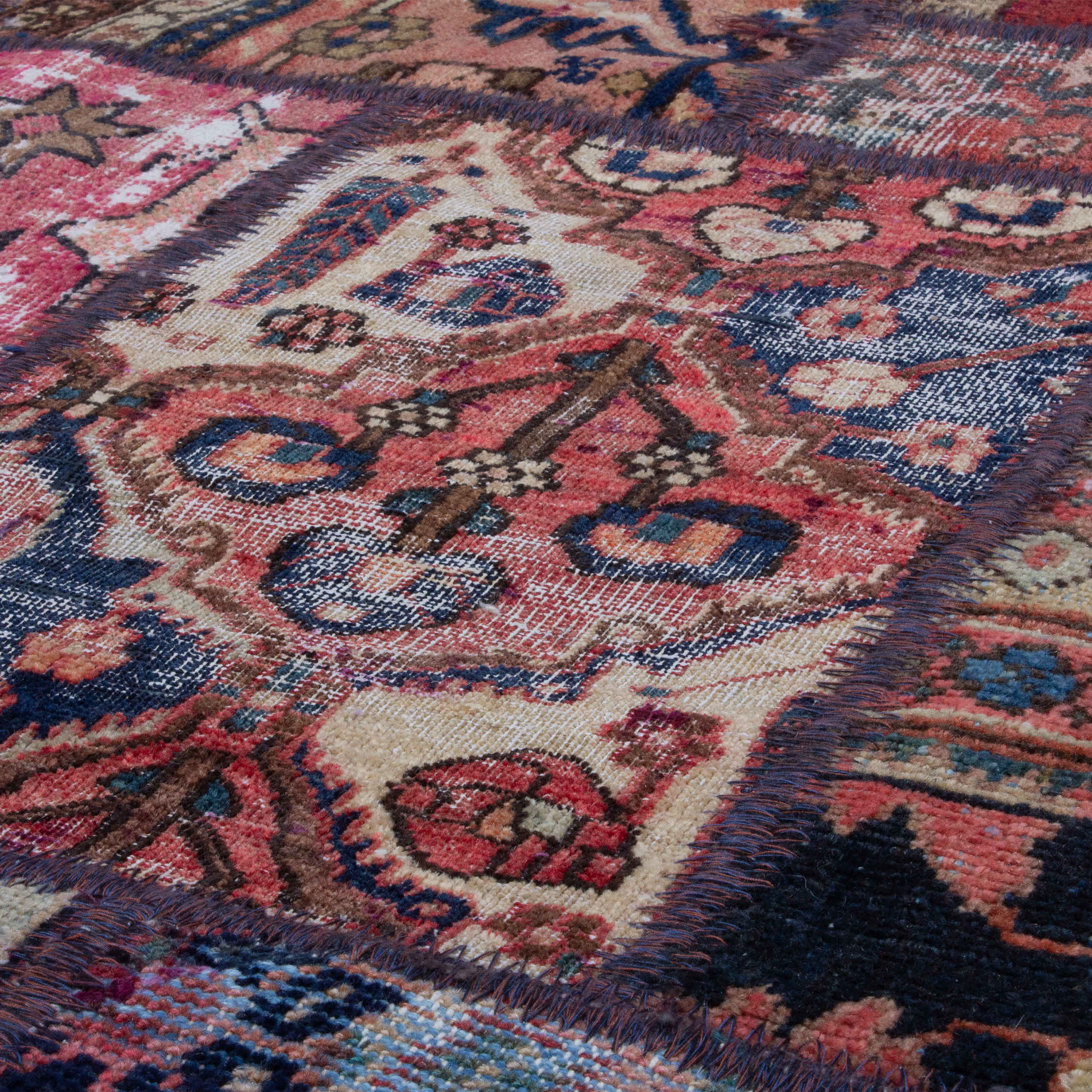 Tapis Persan Vintage Patchwork Noué à la Main Géométrique