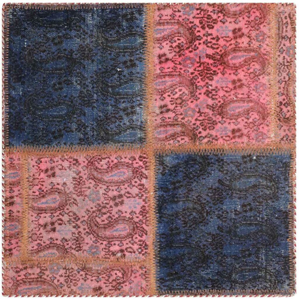 Tapis Persan Vintage Patchwork Noué à la Main Rose