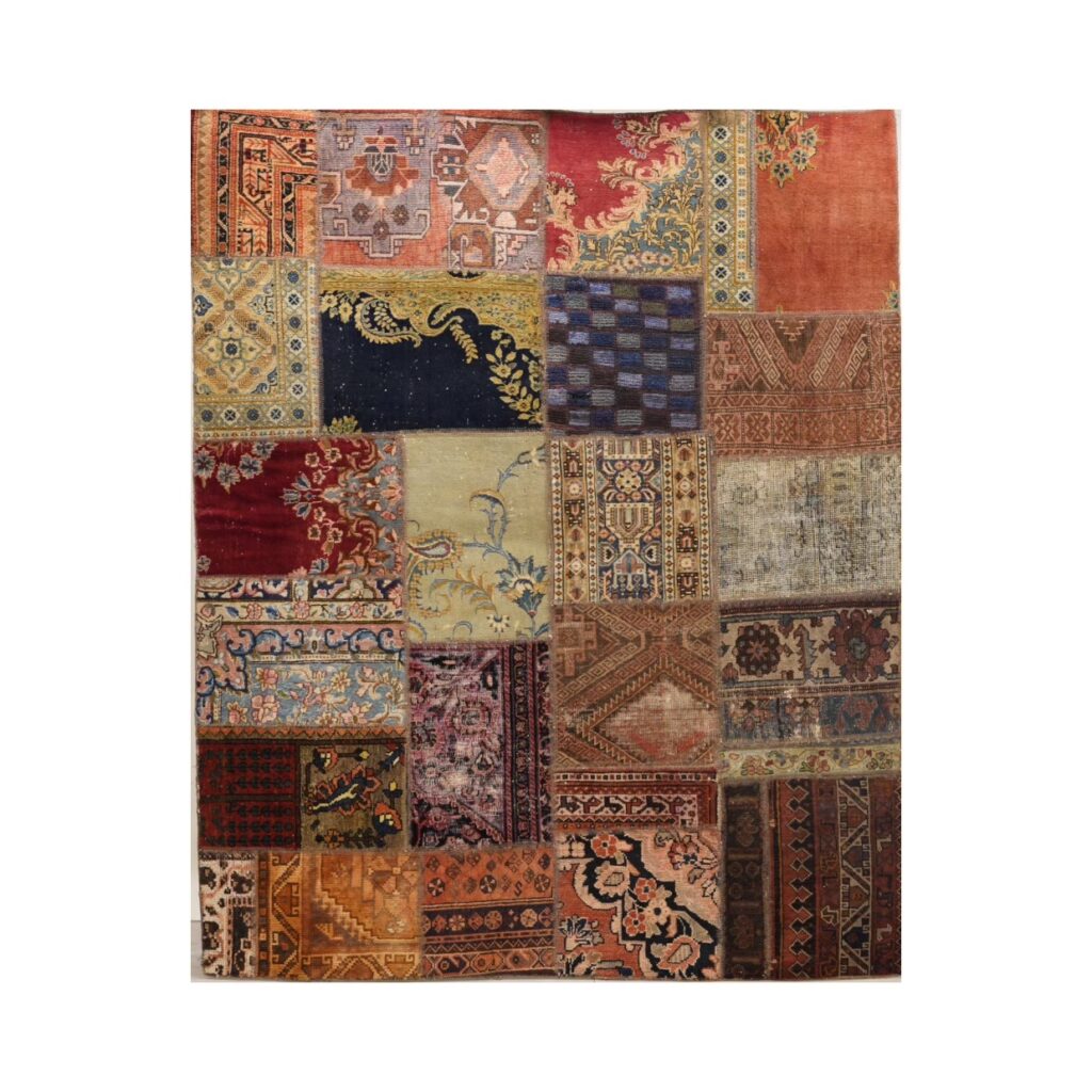 Tapis Persan Vintage Patchwork Noué à la Main