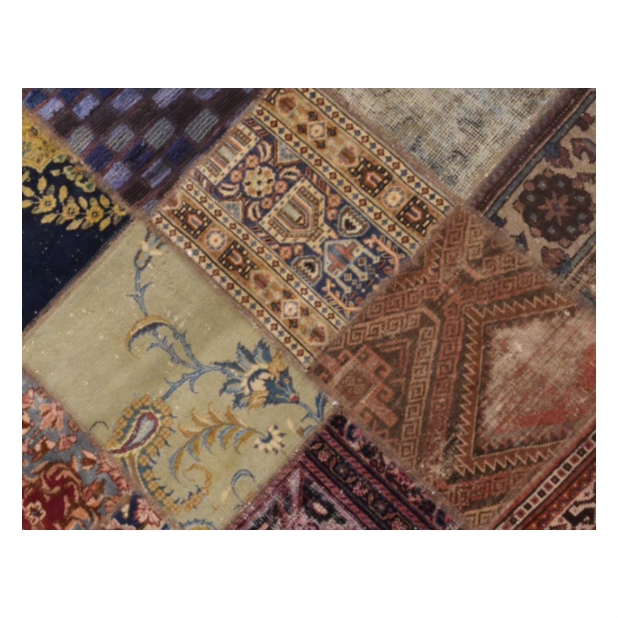 Tapis Persan Vintage Patchwork Noué à la Main