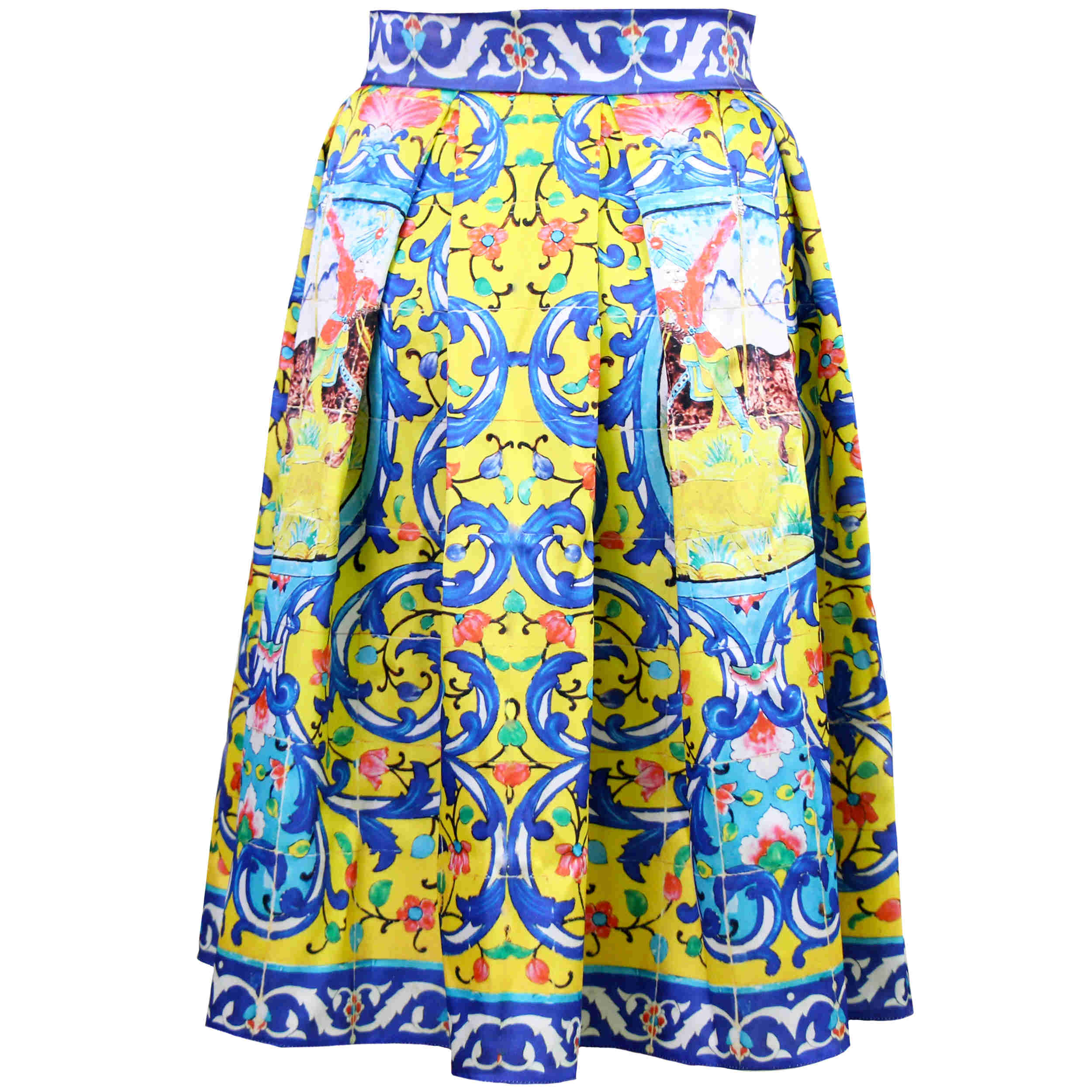 Jupe plissée persane jaune avec motif carreaux pour femmes