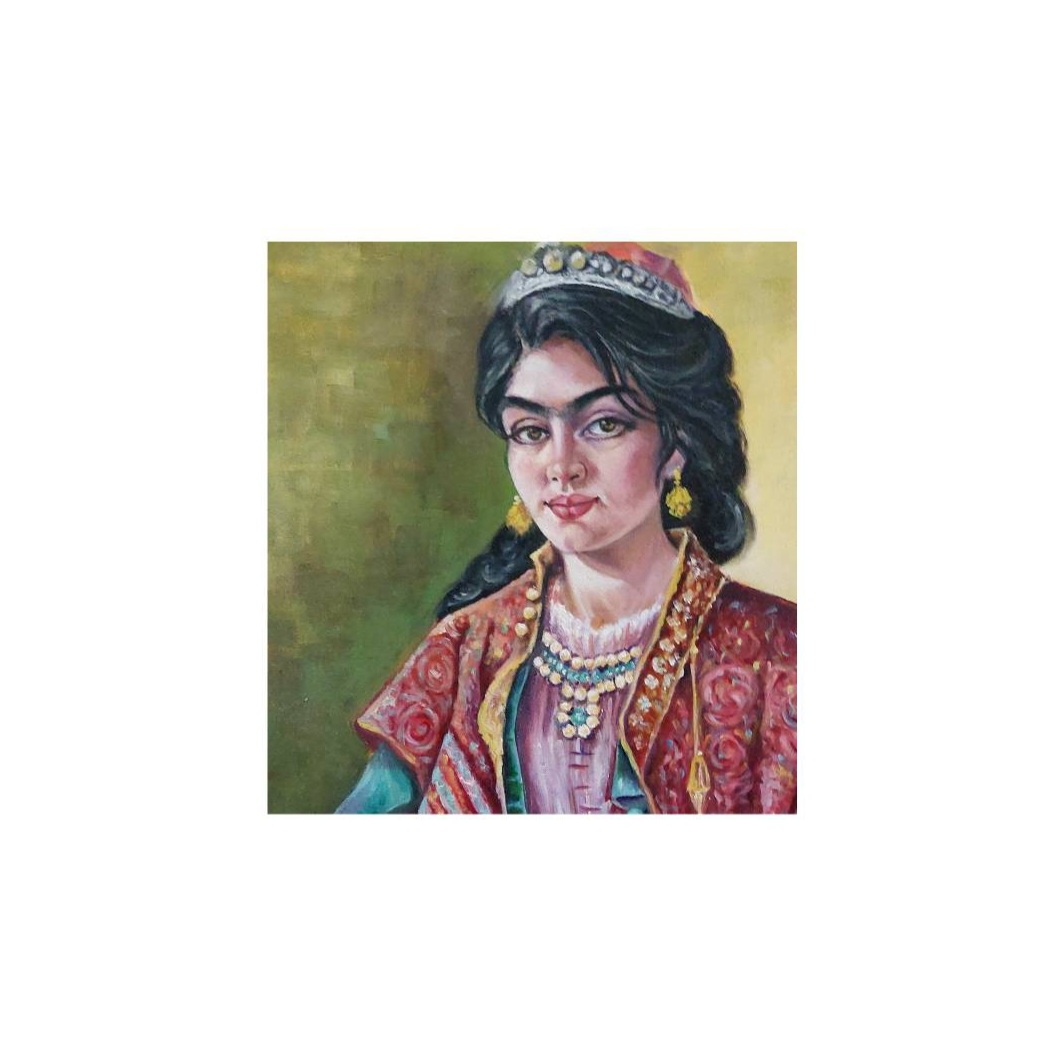 Peinture d’art persane Qajar originale : Huile sur toile, portrait de fille Qajar