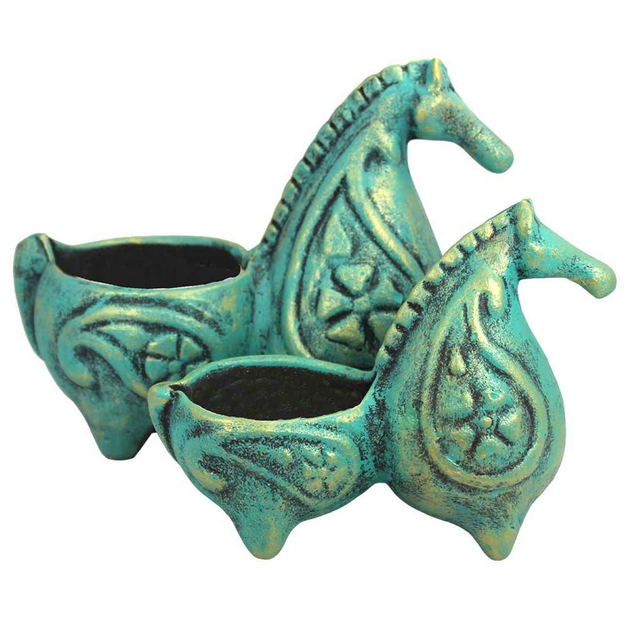 Bougeoir en poterie persane fait main avec design de cheval