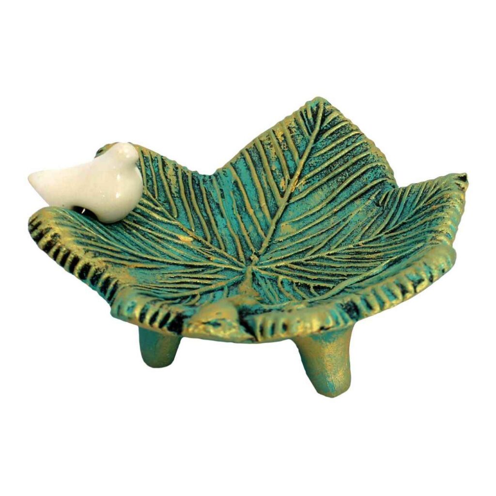 Bougeoir en poterie persane fait main avec design de feuille et oiseau