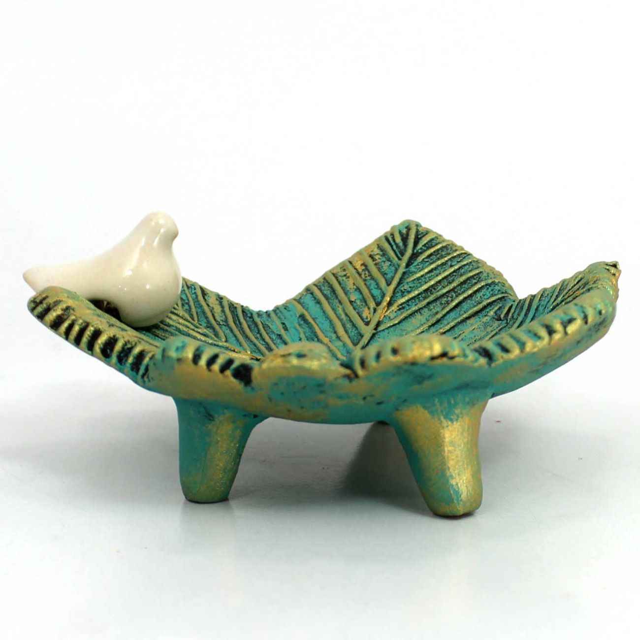 Bougeoir en poterie persane fait main avec design de feuille et oiseau