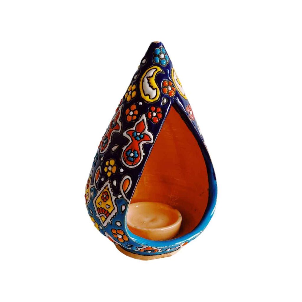 Bougeoir en poterie persane fait main avec minakari et design artistique