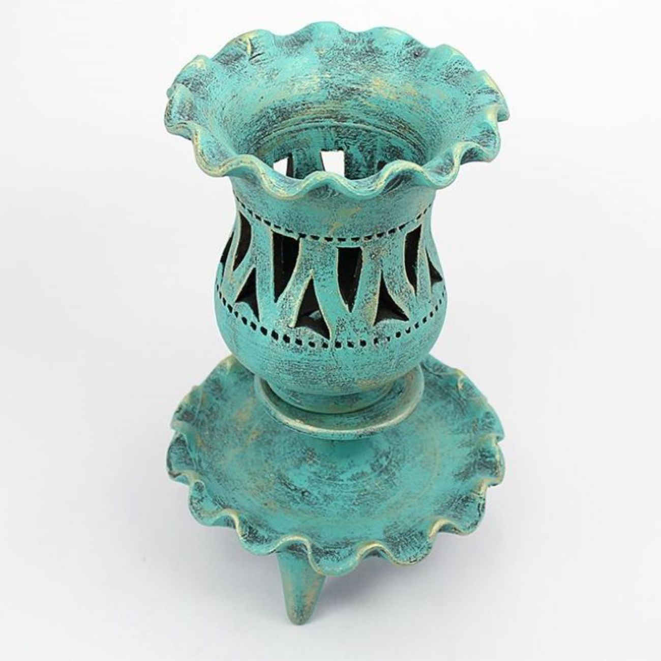 Bougeoir en poterie persane fait main avec design de tulipe