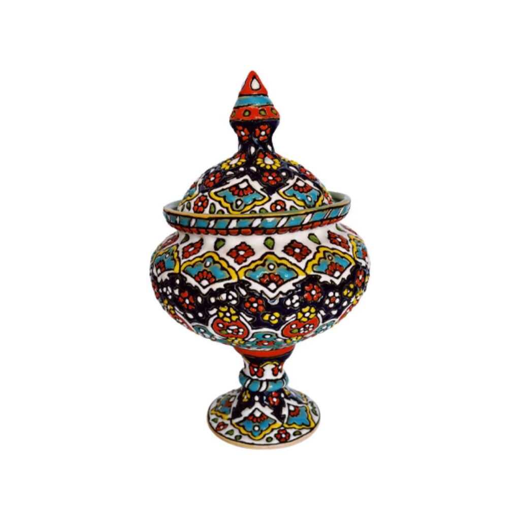 Sucrier en Poterie Persane Fait Main avec Couvercle - Minakari Émaillé